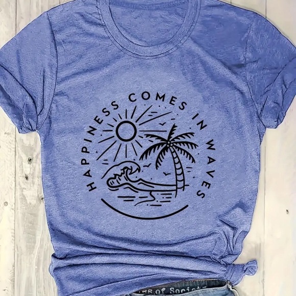 Tops - Happiness Comes in Waves Short Sleeve Tee